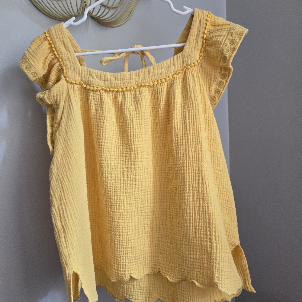 Yellow Textured Sleeveless Top